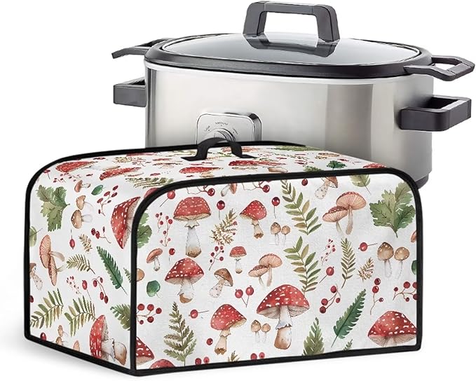 Mushroom Appliance Dust Cover Crock Pot 6-8 Quart Slow Cooker Cover Dust Cover with Carrying Handle and Pocket Portable Decorations Kitchen Utensils for Living Room