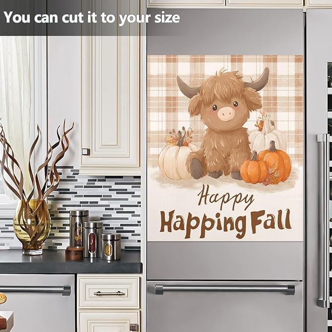 Fall Thanksgiving Cow Brown Dishwasher Magnet Cover for Front Panel Magnetic Dishwasher Cover Decorative Refrigerator Magnet Covers Appliances Stickers for Home Kitchen Decor, 23" x 26"