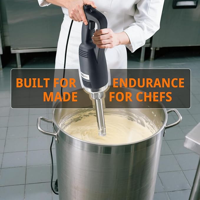 X-Heavy Huty 750W Commercial Immersion Blender, 22 Inch Removable Shaft, 8,000-19,000 RPM Variable Speed, 64 Gallons Hand Mixer, Secure Dual Button Start.