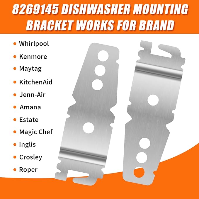 2 Pack 8269145 Dishwasher Mounting Brackets with Screws, UnderCounter Dishwasher Bracket Fit for Kenmore Whirlpool KitchenAid Dishwasher, Dishwasher Clips Replaces 8269145 WP8269145VP