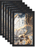 Engineered Wood 6x10 Picture Frame Set of 6, Black Frame for 6 x 10 Inch Picture Poster Photo, Light Weight 6 by 10 Frame with Wood-grain for Wall - 6 Pack/Black/6"x10"