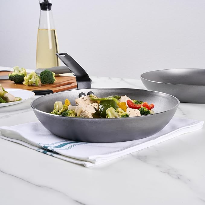 Restaurantware Met Lux 10 Inch Fry Pans, 6 No-Stick Frying Pans - Induction-Ready, Triple-Riveted, Silver Carbon Steel Cooking Skillets, Durable, For Searing, Sauteing, And Browning Food