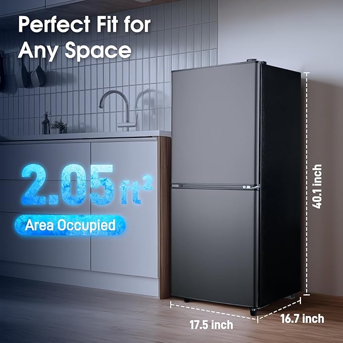 4.0 Cu.Ft Fridge with Bottom Freezer and Drawer, 2 Door Refrigerator with 7 Adjustable Temperature Settings for Bedroom, Dorm, Office, Apartment, Large Capacity, Black