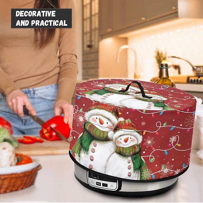 Cute Snowman Christmas Light Print Slow Cooker Dust Cover Protective with Pocket Keep Appliance Clean Fit Most 6-8 Quart Crock Pot for Kitchen Appliance Accessories Christmas Decor