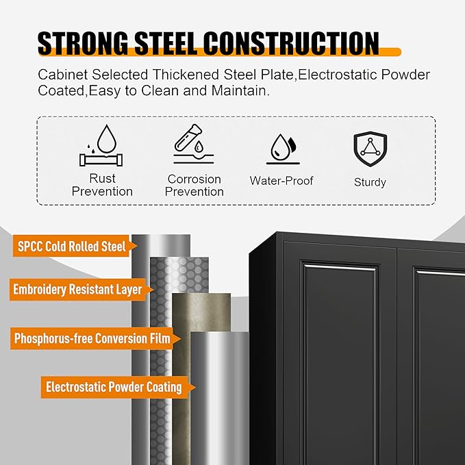 75" Tall Metal Storage Cabinet, Kitchen Pantry Storage Cabinets with Doors and 3 Shelves, Black Pantry Cabinet with Drawer, Utility Kitchen Cupboard, Large Steel Cabinets for Dining Room