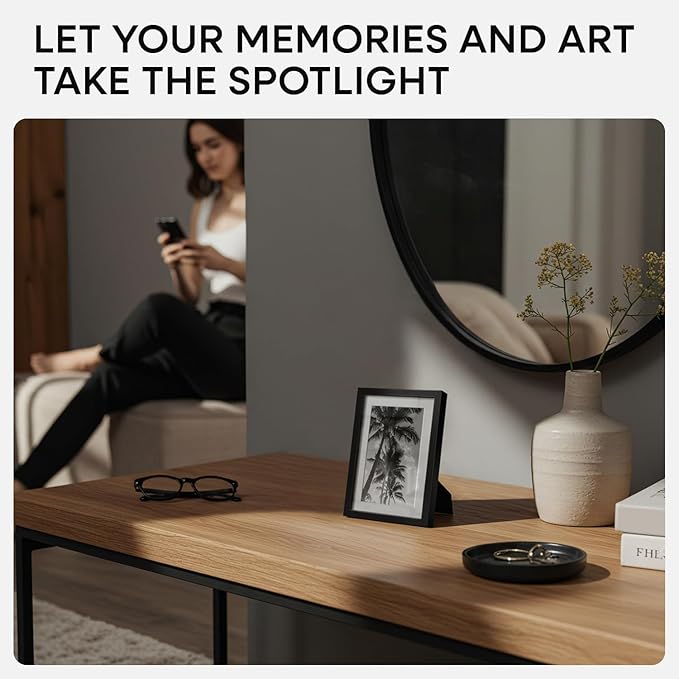 Homeforia 4x6 Picture Frame Black, High End Metal 4 x 6 Black Frames with Mat 3 x 5 for Art, 4x6 Desk Frame Matted to 3x5 inch Photo, 4 by 6 Wall or Tabletop Frames, Tempered Glass, Wall Kit, Set of 2