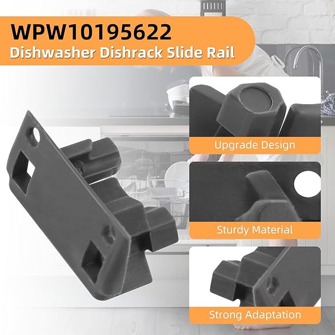Upgraded W10195622 Dishwasher Dishrack Stop Clip Fit for Whirl-pool Kitchen-aid Ken-more Dishwasher Top Rack Parts, Replaces WPW10195622 1872168 AP6016778 PS11750071 by AMI PARTS（2PCS）