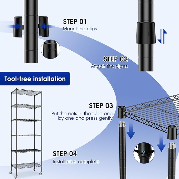 Adjustable 6-Tier Heavy Duty Wire Shelving Rack, 14" D x 24" W x 71" H Storage Shelves with Wheels, 750 lbs Capacity Rolling Metal Shelving for Garage, Pantry, Kitchen, Closet