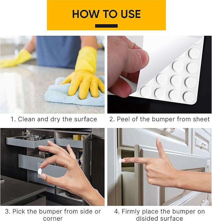 128 White Cabinet Door Bumpers - 1/2 Inch Self Adhesive Rubber Stoppers for Drawers, Damp Pads Cupboards, Cutting Boards, Glass Tops, Picture Frames - Vellax