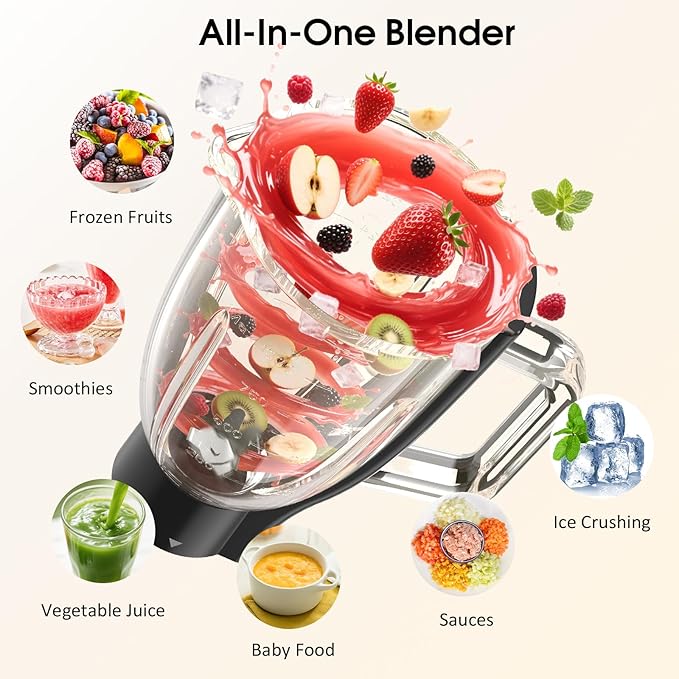 Stand Mixer, 7-IN-1 6.5QT 660W Multifunctional Electric Kitchen Mixers with Blender, Meat Grinder, Dough Hook, Whisk and Beater, 8-Speed Food Mixer for Baking, Cooking, Food Processing, Red