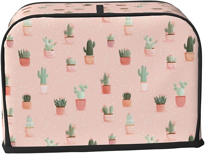 2 Slice Toaster Cover for Kitchen Cactus Pattern Pastel Waterproof and Dustproof Toaster Dust Cover with Side Pockets Decorative Universal Cover for Wide Slot Toasters and Small Appliances