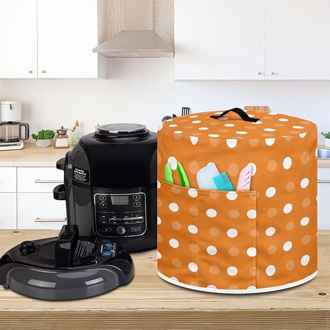 Dust Cover for 3 Quart Pressure Cooker Air Fryer Rice Cooker Small Appliance Covers, Washable Air Fryer Dust Cover for Kitchen Counter- Orange Polka Dot