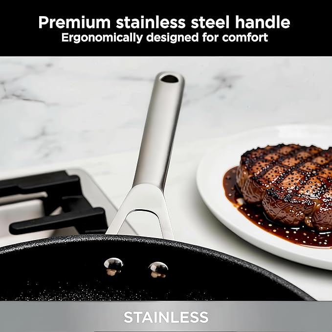 RV pan Stainless Steel Non Stick Fry Pan Set,8 & 10 Inch,Gas Electric Induction Compatible,PFOA Free,Dishwasher Safe,Oven Safe up to 500°F,2-Piece Cookware,Even Heat Distribution & Stay Cool Handles.
