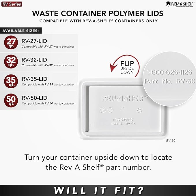 Rev-A-Shelf 35 Qt Under Sink Garbage Can Lid for Base Kitchen and Bathroom Cabinet, Replacement Plastic Trash Bin Lid Only, Silver, RV-35-LID-17-1
