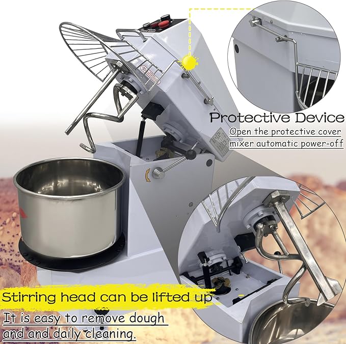 INTSUPERMAI Commercial Dough Mixer Machine Electric Food Mixer with Removable Bowl Double Action Spiral Mixer for Schools Bakeries Restaurants Pizzerias 110V 20 L / 20 QT Capacity