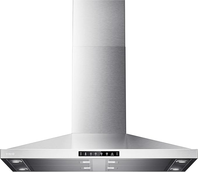 42In Island Range Hood, 390 CFM Stainless Steel Ducted Island Mount Range Hood, kitchen island vent hood with 3-Speed Fan, Touch/Gesture, 4 Stainless Steel Baffle Filters, Ceiling Mount