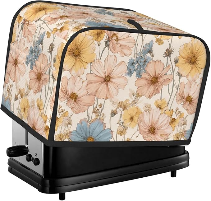 2 Slice Toaster Cover for Kitchen Flower Vintage Botanical Waterproof and Dustproof Toaster Dust Cover with Side Pockets Decorative Universal Cover for Wide Slot Toasters and Small Appliances