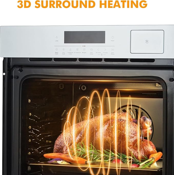 24 Inch Built-in Electric Single Wall Oven,2.5Cuft, Stainless Steel Convection Oven with 8 Cooking Functions, Touch Control, Timer, Convection Fan and Safety Lock, 3000W, Silvery
