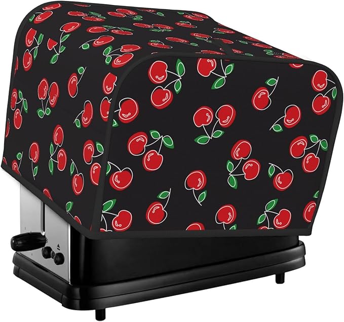 Red Black Cherry 4 Slice Toaster Cover, Waterproof Toaster Dust Cover Bread Maker Protective Cover For Small Kitchen Appliance Dining Room Table Home Decor Gifts