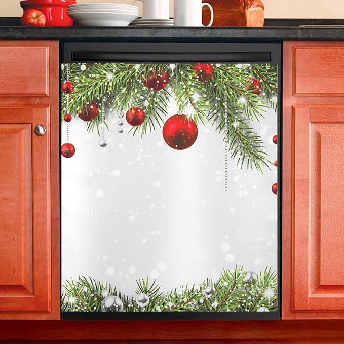 Christmas Dishwasher Cover Panel,Xmas Ornaments Conifer Tree Magnet Cover Decal Decorative Magnetic Sticker Washing Machine Cover Home Season Decor,26" x 23"