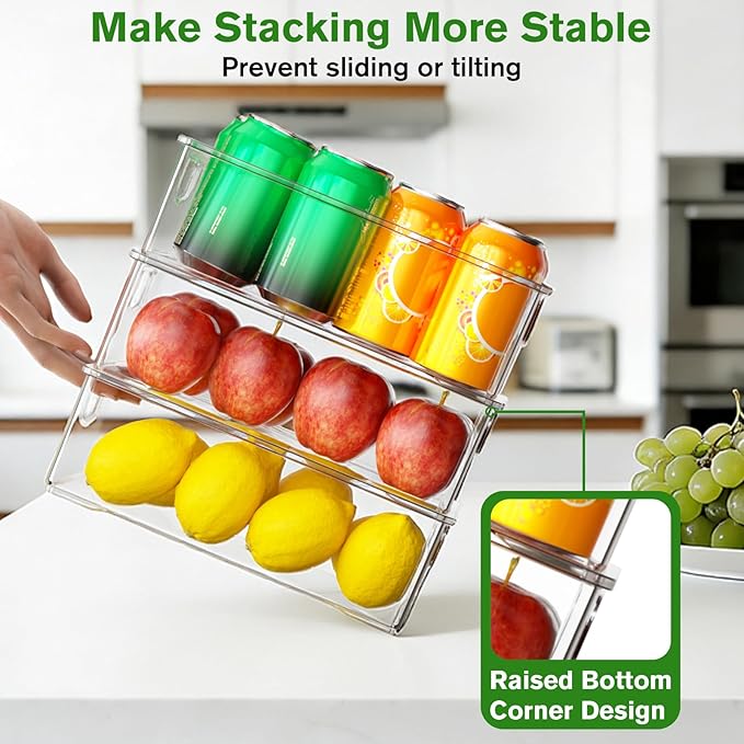 5 Pack Fridge Organizer Bins, Freezer Organizer Clear Stackable Storage Bins with Handles for Pantry, Cabinets, Kitchen, Home Organization Must Haves