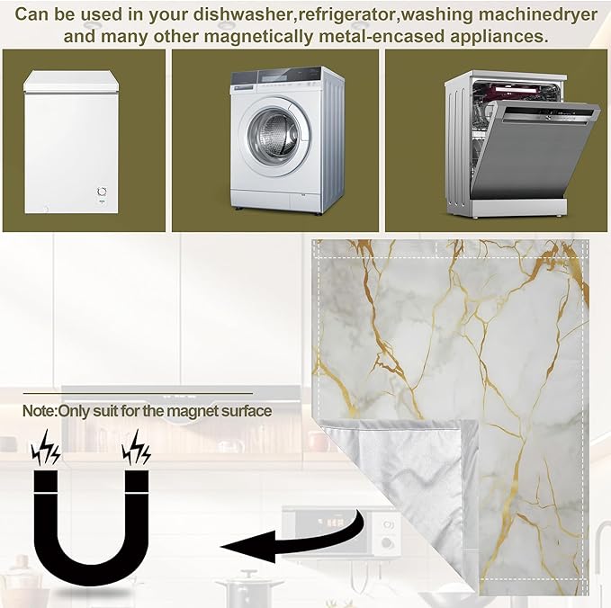 White Marble Dishwasher Magnets Decorative Cover,Gold Veins Magnet Fridge Panel Decal for Home Kitchen Decor,23x26 in