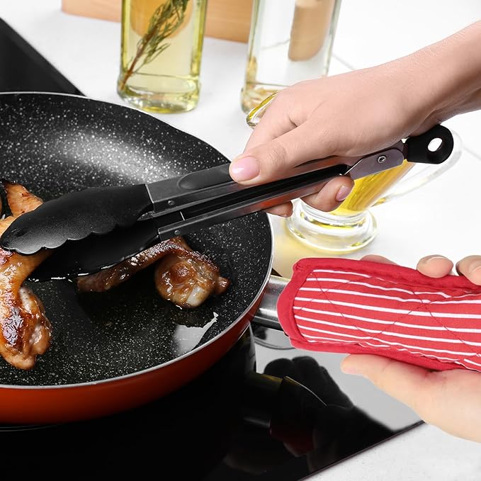 uxcell 8Pcs Pan Handle Sleeve, Pot Handle Covers Heat Resistant Iron Skillet Handle Covers for Kitchen Baking Cooking Supplies, Black