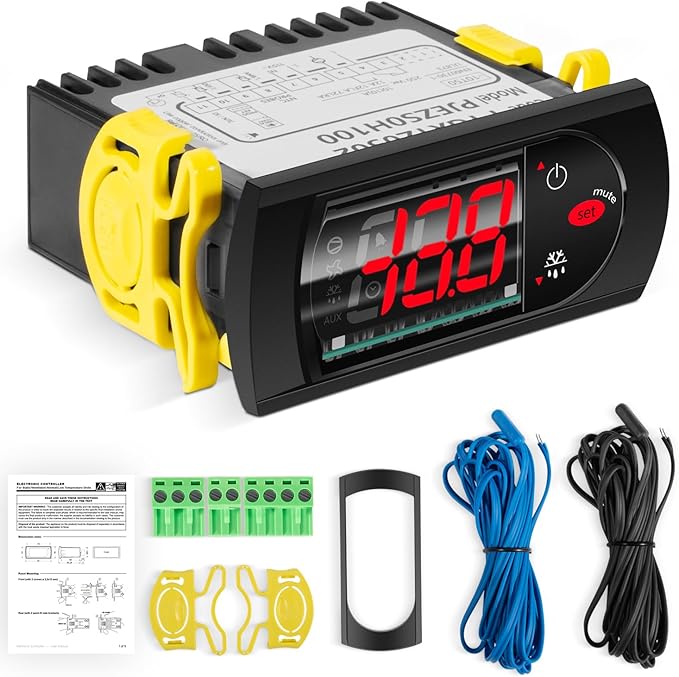 PJEZS0H100 Temperature Controller Fit for Carel and All Refrigerator Types, 115V Digital Thermostat Controller with 2 NTC Temperature Sensor Probes