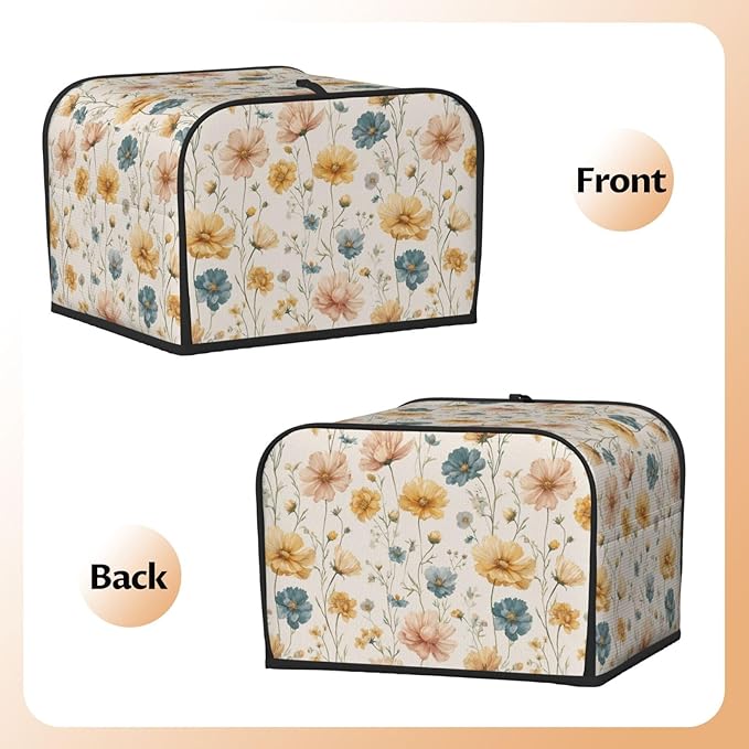 4 Slice Toaster Cover for Kitchen Vintage Flower Print Botanical Waterproof and Dustproof Toaster Dust Cover with Side Pockets Decorative Universal Cover for Wide Slot Toasters and Small Appliances