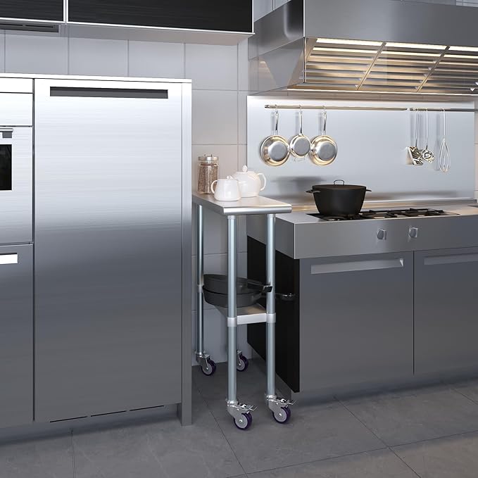 AmGood 12" Long x 30" Deep Stainless Steel Table with Casters