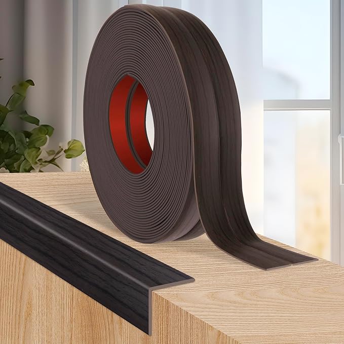 Flexible Wall Corner Protector Moulding Trim Peel and Stick Wall Corner Guards Edge Protector Self Adhesive Molding Trim Strip for Edge Ceiling (Dark Walnut Wood Grain, 1.6 in x 40 Ft)