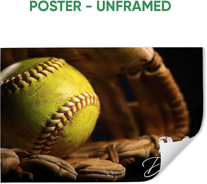 Personalized Softball Poster & Framed Canvas, Softball Old Glove Vintage Home Office Decor, Custom Name Number Bedroom Living Room Aesthetic Wall Art Gift For Girl, Women