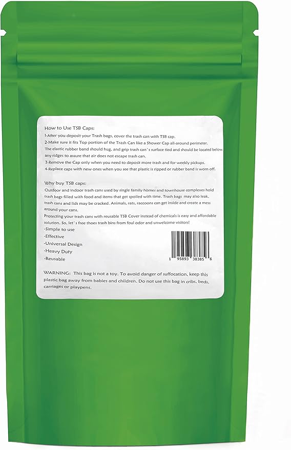 Trash Can Cover, Odor Eliminating Bag with Elastic Rubber Band, Eliminates Odor from Trash, Durable, Effective, Chemicals Free, 32 Gallon Size, 3 Covers