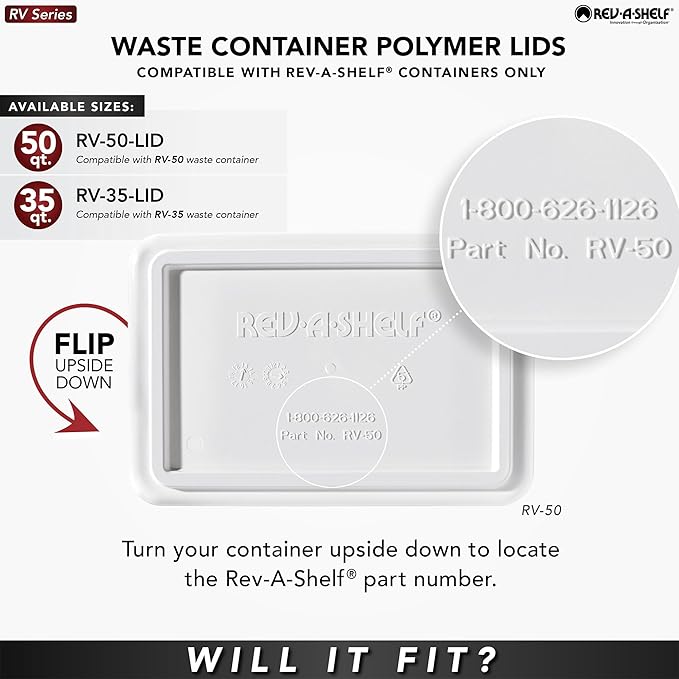 Rev-A-Shelf 50 Qt Under Sink Trash Can Lid for Base Kitchen/Bathroom Cabinet, Replacement Plastic Trash Bin Lid Only, 2 Pack, Black, RV-50-LID-18-1-40