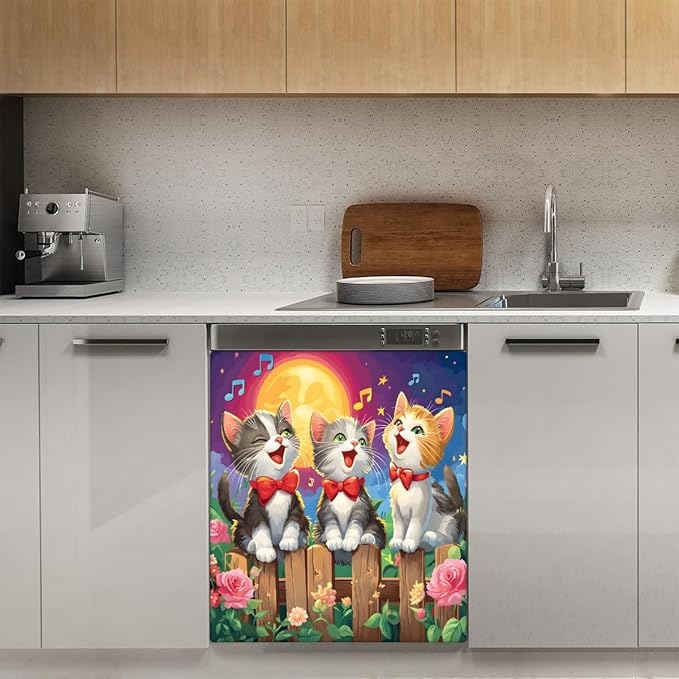 Cute Cat Moon Animal Dishwasher Magnet Cover for The Front Dishwasher Door Cover Panel Decals Magnetic Refrigerator Cover for Kitchen Farmhouse Home Decor 23 X 26 in