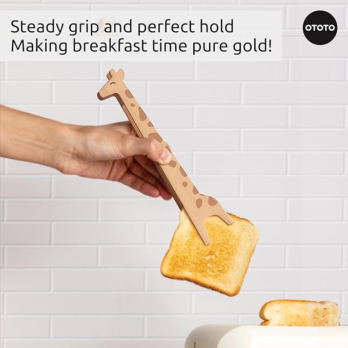 NEW OTOTO Jerry the Giraffe Toaster Tongs - Multipurpose Wooden Tongs for Cooking, Serving Food, Kitchen Gifts, Fun Gifts, Cute Kitchen Accessories, Fun Gadgets