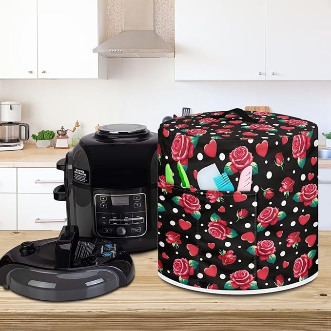 Dust Cover for 6 Quart Instant Pot and Extra Accessories,Red Rose Print Dust Proof Easy to Clean Pressure Cooker Cover Electric Appliance Cover Air Fryer Accessories with Pocket
