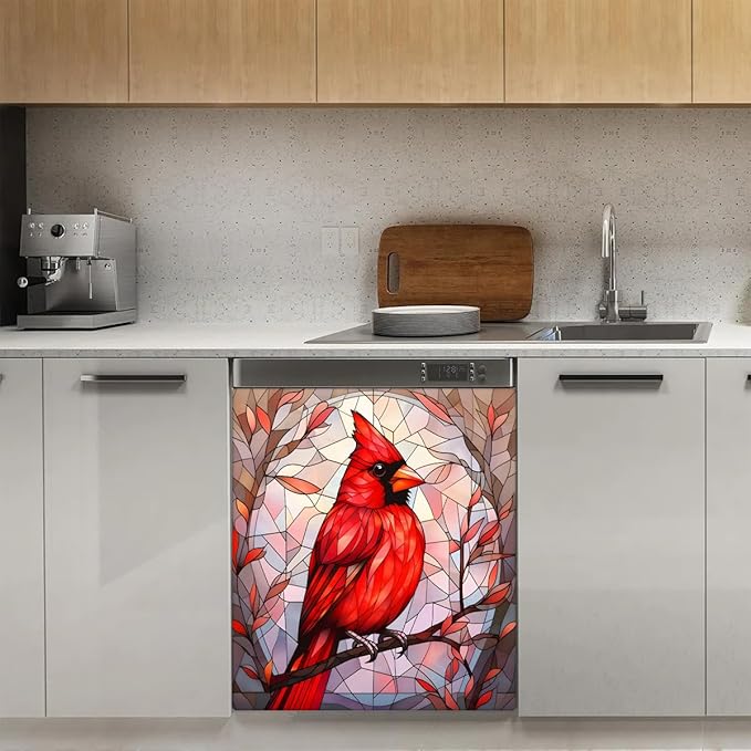 Dishwasher Magnet Cover for The Front Christmas Cardinal Prints Dishwasher Door Cover Panel Decals Magnetic Refrigerator Cover for Kitchen Farmhouse Home Decor A-287