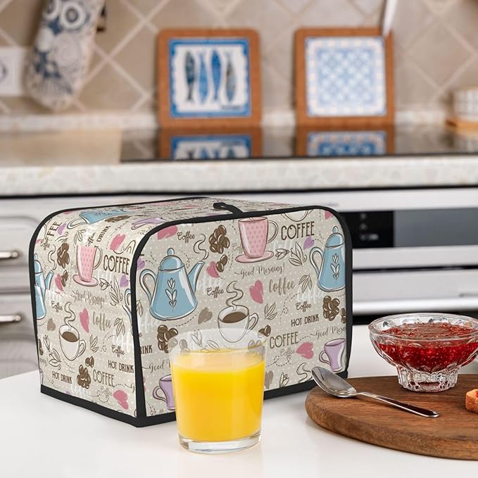Beige Coffee Love Heart 2 Slice Toaster Cover, Waterproof Toaster Dust Cover Bread Maker Protective For Small Kitchen Appliance Dining Room Home Table Decor Gifts