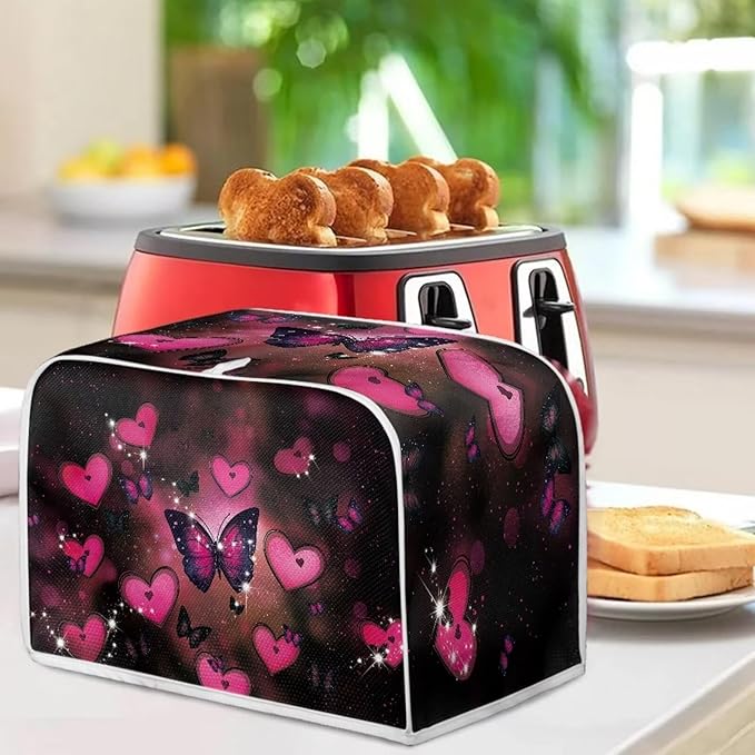 UNICEU Valentine's Day Toaster Dust Cover Protector Compatible with 2 Slice Butterfly Heart Print Heat-Resistant Dust Protection Anti-scratch Home Kitchen Decor
