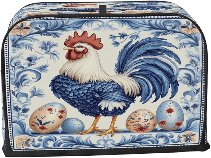Toaster Cover 2 Slice, Easter Blue Cock Pattern Egg Anti Dust Protector for Bread Maker, Waterproof Kitchen Appliances Accessories