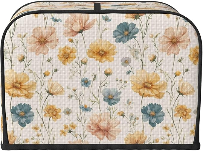 4 Slice Toaster Cover for Kitchen Vintage Flower Print Botanical Waterproof and Dustproof Toaster Dust Cover with Side Pockets Decorative Universal Cover for Wide Slot Toasters and Small Appliances