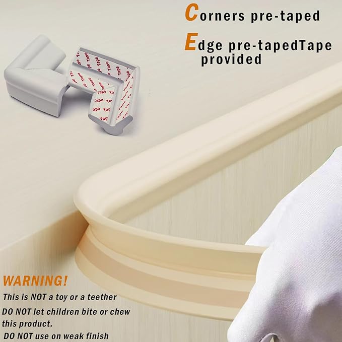 Foam Table Edge and Corner Guards for Baby,(6.5ft Edge 4Corners),Baby Proofing Soft Corner Protectors,Furniture and Tables Child Baby Proof Bumpers, Pre-Taped Corner Cushions (Grey)