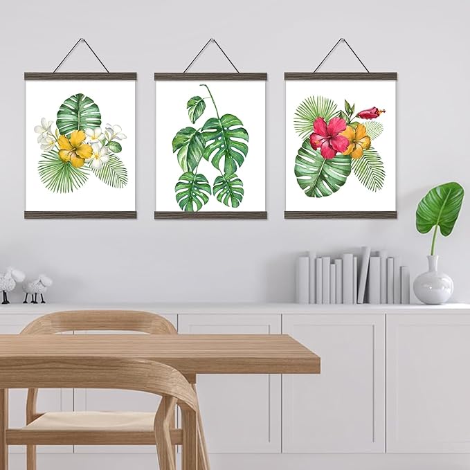 16x20 16x24 Poster Frame, Magnetic Light Wood Wooden Frame Frames Hanger for Photo Picture Canvas Artwork Wall Hanging (3 Pack, 16", Brown)