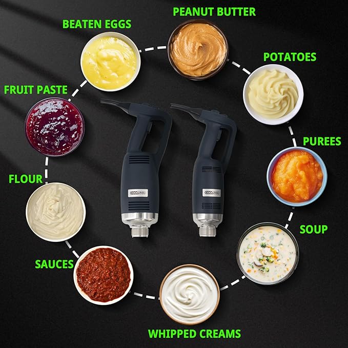 X-Heavy Huty 750W Commercial Immersion Blender, 22 Inch Removable Shaft, 8,000-19,000 RPM Variable Speed, 64 Gallons Hand Mixer, Secure Dual Button Start.