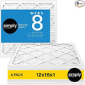 Simply 12x16x1 Air Filter, Merv 8, 6 Pack, For Home AC Furnace & HVAC (Actual Size: 11.75"x15.75"x0.75") DUST, Pet, & Allergy Control