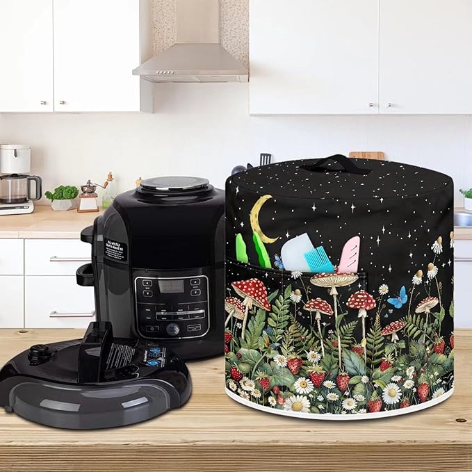 Mushroom Star Print Rice Cooker Protective Cover Lightweight Pressure Cooker Cover with Handle & Pocket, Washable Round Air Fryer Cover Home Kitchen Décor