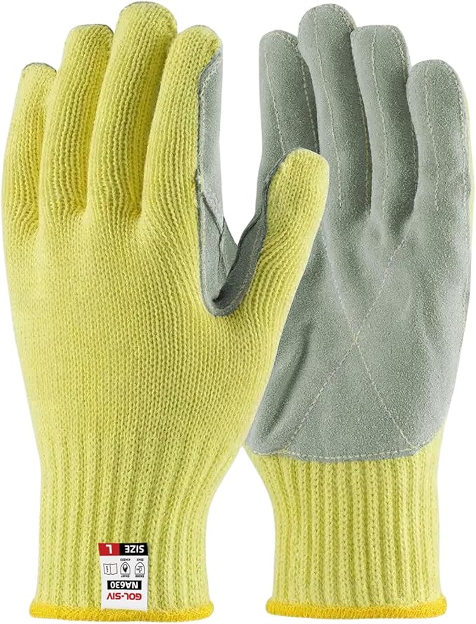 Heat Cut Resistant Gloves,Aramid leather Oven Gloves with Fingers,Heat Resistant Up to 550°F, Thick Knit Design- Grill Mitts for Men & Women(Aramid leather, Large)