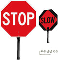 GicnKeuz Stop Slow Sign with Metal Handle, 18x18 inches Double Sided Slow/Stop sign, Traffic Reflective Aluminum Sign, Fade Resistant/Waterproof, Easy to Mount (1 Pack)