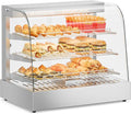 ROVSUN 26" Commercial Food Warmer Display Pizza Warmer, 3-Tier Electric Countertop Food Warmer w/LED Lighting Adjustable Removable Shelves Glass Door, Pretzel Warmer for Buffet Restaurant, Silver